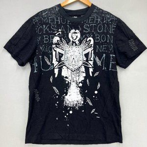 Vintage AKDMKS Men's Casual Retro Black All Over Print Graphic T-Shirt Size L